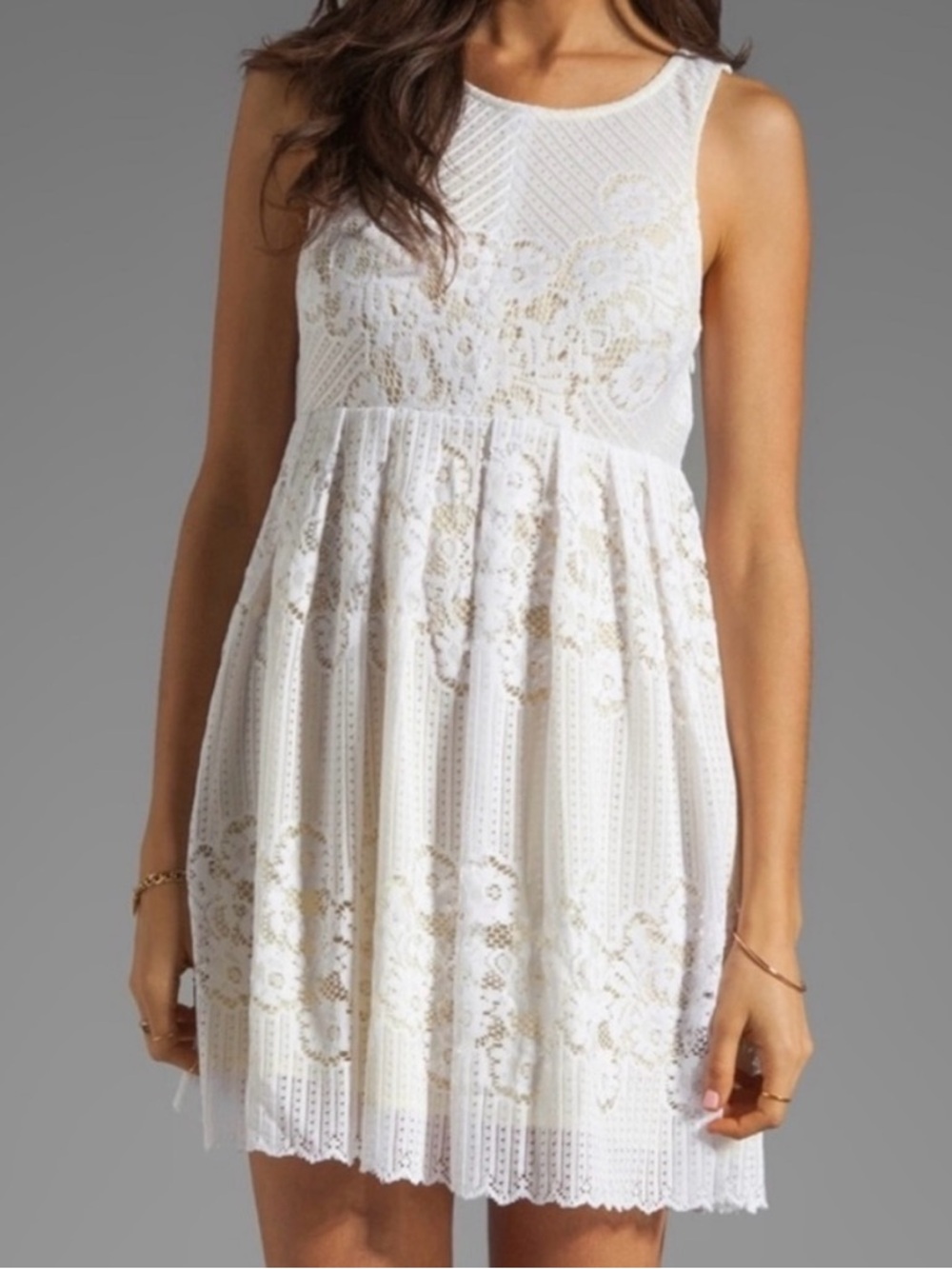Free People Rocco Dress, White Yellow Lace, Size 2
